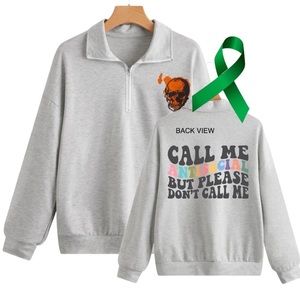 Antisocial mental health graphic quarter zip raglan pullover sweatshirt small